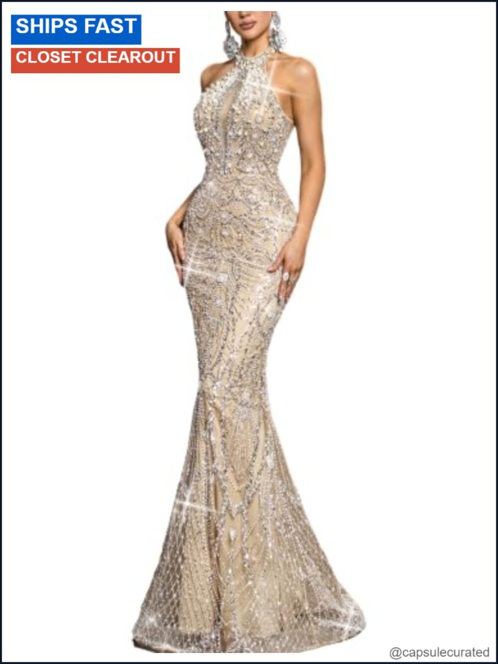 Beaded Sequin Mermaid Prom Evening Gown Lace-Up Formal Dress